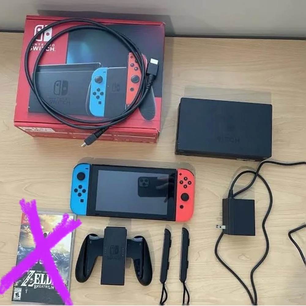 Nintendo Switch Console with Red and Blue Controllers